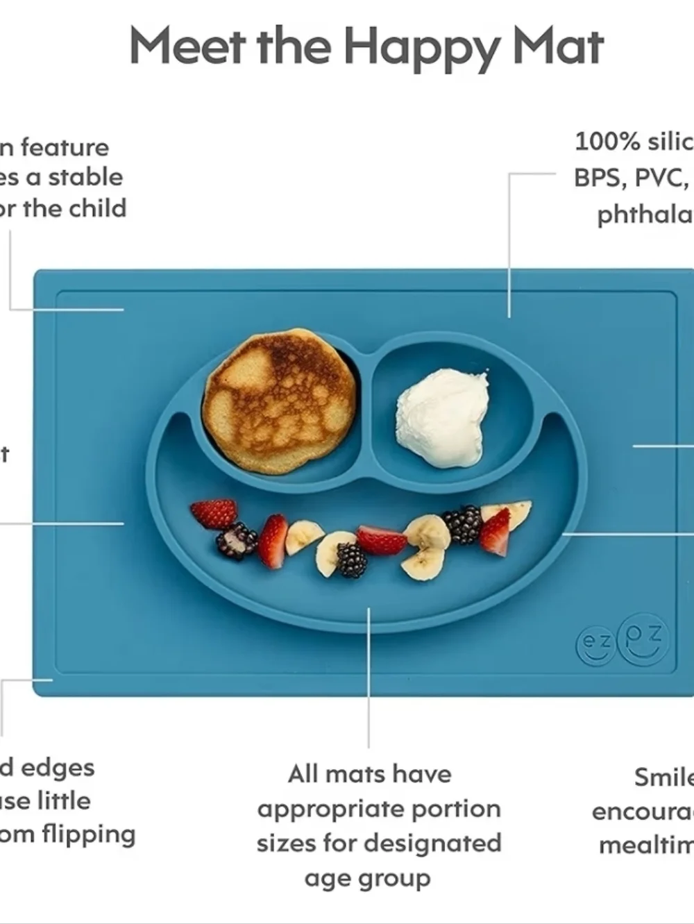 ezpz Happy Mat Silicone Placemat in Teal Blue